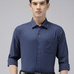 Arrow Pure Cotton Manhattan Slim Fit Self Design Striped Formal Shirt-picture-20