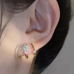 VAGHBHATT Gold-Toned Cubic Zirconia Studded Starburst Dual-Band Statement Floral Studs image 5