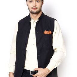 even Black Slim Fit Nehru Jacket-image-10