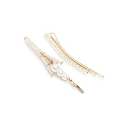 I Jewels Set of 2 Gold-Toned & White Beaded Hair Pins-5