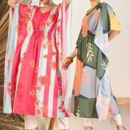 Indo Era Women Pack of 2 Floral Printed Kaftan Kurta-picture-19