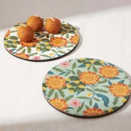 Chumbak Multicolor Wood Marigold Trivets - Set of 2-picture-30