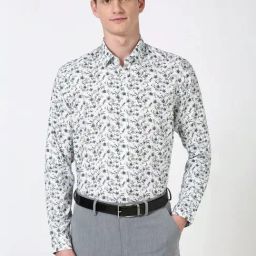 Peter England White Cotton Regular Fit Floral Print Shirt-image-89