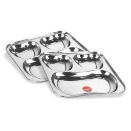 Sumeet Silver Stainless Steel Serving Plate - Set of 2-37