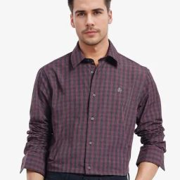 Rare Rabbit Maroon Regular Fit Checks Shirt-image-30