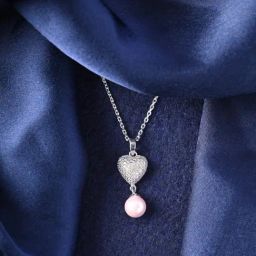 Clara 925 Sterling Silver Platinum Plated Swiss Zirconia Nazy Pink Pearl Heart Pendant Chain Necklace for Women-image-86