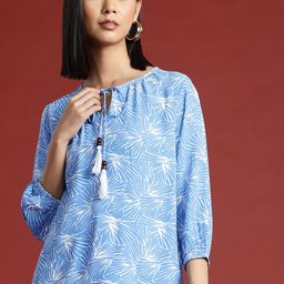 all about you Printed Tie-Up Neck Puff Sleeve Top-image-55