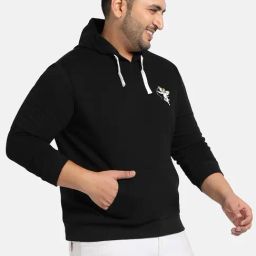 Instafab Plus Black Cotton Regular fit Printed Plus Size Hooded Sweatshirt-image-97