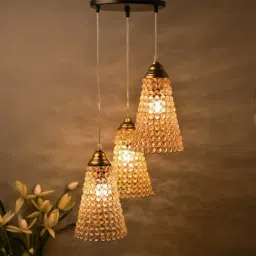 Homesake 3-Lights Round Cluster Golden Metal Crystal Cone Pendant Light - Set of 1-image-60