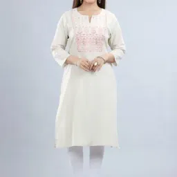 Cotton Culture Off-White Cotton Embroidered Straight Kurta-picture-1