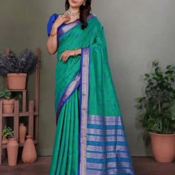 Elora Peacock Green Silk Saree with Unstitched Blouse-picture-17