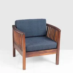 Fabindia Home Blue & Brown Sheesham Wood Single Seater Orem Sofa-image-34