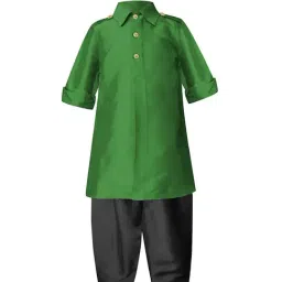 A.T.U.N. Green & Black Solid Full Sleeves Pathani Kurta with Pyjamas-image-78