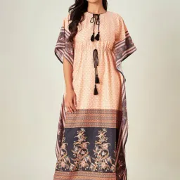 The Kaftan Company Peach Printed Kaftan Night Dress-picture-37