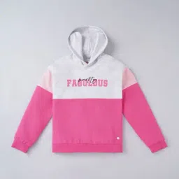Ed-a-Mamma Kids White & Pink Cotton Color Block Full Sleeves Hoodie-image-35