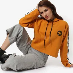 Campus Sutra Yellow Cotton Printed Sweatshirt-image-65
