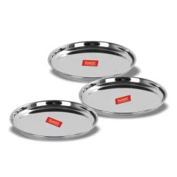 Sumeet Silver Stainless Steel Plates - Set of 3-43