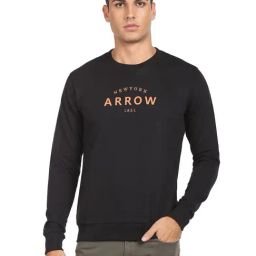 Arrow Sport Black Cotton Regular Fit Printed SweatShirt-image-4