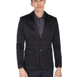 Arrow Dark Blue Slim Fit Checks Blazer-image-12