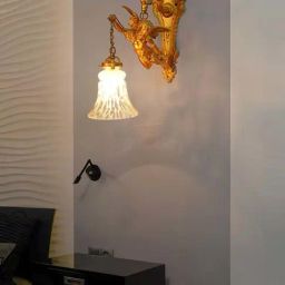 FOS LIGHTING Golden & White Aluminium Wall Lamp With Bell Glass Shade-image-78