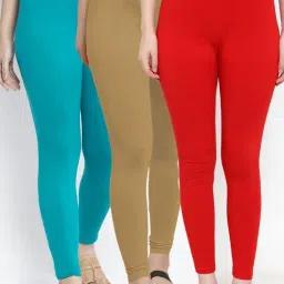 Gracit Red & Blue Mid Rise Leggings - Pack Of 3-image-40