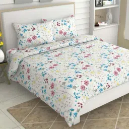 Haus & Kinder Multicolor Cotton 186 TC King Bedsheet with 2 Pillow Covers-image-63