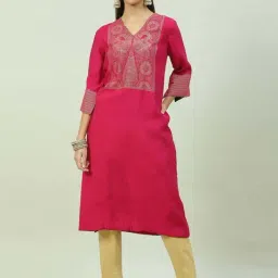 Biba Pink Printed Straight Kurta-image-42