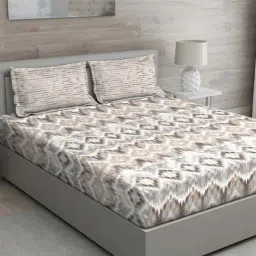 GM 'Regal' Beige & Brown Cotton 144 TC Double Bedsheet with 2 Pillow Covers-43
