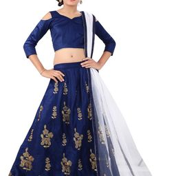 F Plus Fashion Girls Blue Velvet Semi-Stitched Lehenga Choli-image-100