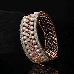 Priyaasi Bold Pearl American Diamond Rose Gold-Plated Bracelet-image-92