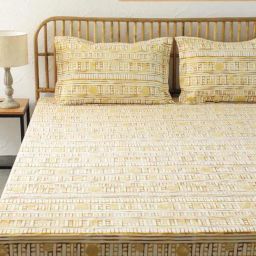 House This Sanchi Yellow 180 TC Cotton Bed Sheet with Pillow Covers-picture-30