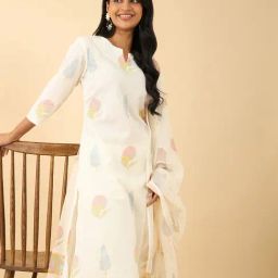Taneira Off White Cotton Regular Fit Printed Kurta-image-18