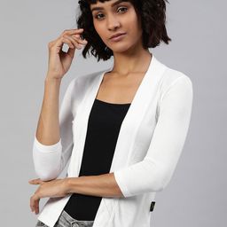 zebu Women White Solid Open Front Shrug-16