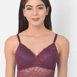 Clovia Purple Lace Work Bralette Bra-image-79