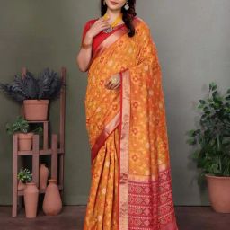 Elora Orange Silk Saree with Unstitched Blouse-image-21