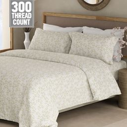 Boutique Living India Green & Cream Printed Cotton 300TC King Bedsheet Set 2.74m x 2.74m-image-32