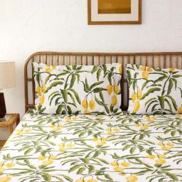House This Amra White & Green Cotton 180 TC Double Bedsheet with 2 Pillow Cover-image-64