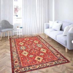 Presto Red Polyester Traditional Washable Carpet-33