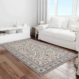 Presto Grey & Beige Polyester Traditional Washable Carpet-22