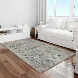 Presto Blue & Beige Polyester Traditional Washable Carpet-image-76