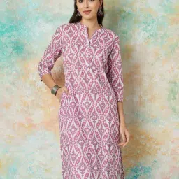 Melange by Lifestyle Pink Cotton Printed Straight Kurta-picture-15