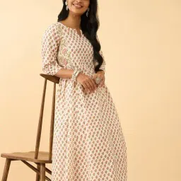 Taneira Off White Cotton Regular Fit Printed Kurta-image-8