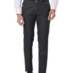 Raymond Grey Slim Fit Texture Trousers-image-80