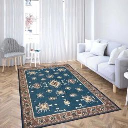 Presto Blue Polyester Traditional Washable Carpet-image-81