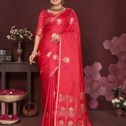 Elora Reddish-Pink Silk Blend Floral Banarasi Saree with Unstitched Blouse-picture-11