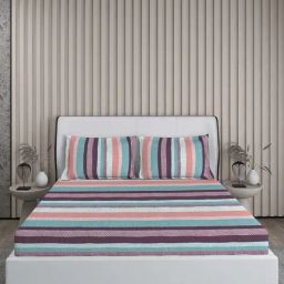 Boutique Living Iris Gaze Purple Cotton 160 TC King Flat Bed Sheet With 2 Pillow Covers-image-46