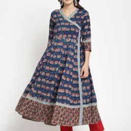 Savi Blue Cotton Anarkali Ethnic Motifs Kurta kurtis-image-16