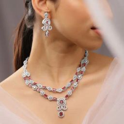 Rubans Rhodium Plated Red Set for Women-picture-42