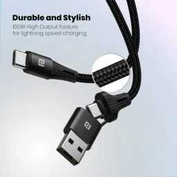 Portronics Konnect J4 100W High Output 2-in-1, USB-A + Type-C to Type-C Cable(Black) image 4