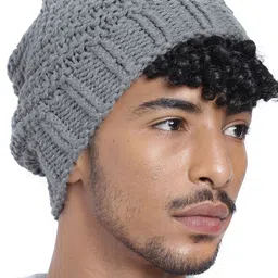 Magic Needles Men Self Design Diagonal Acrylic Beanie-image-17